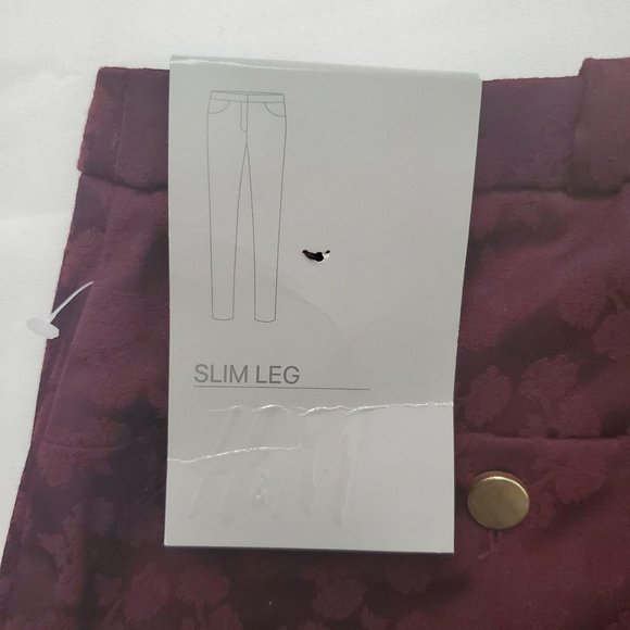 H&M Women’s Tonal Floral Print Burgundy Trouser Slim Leg Pants Size 8 NWT - Picture 10 of 15